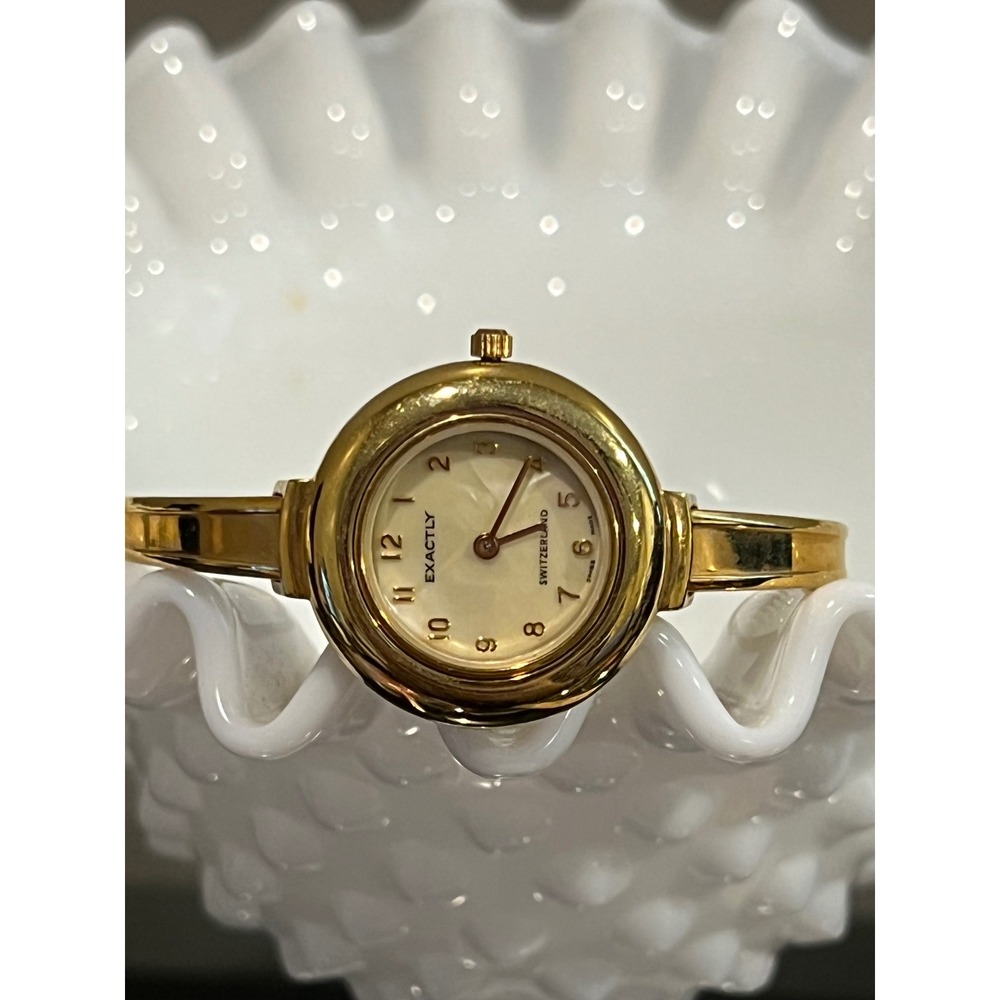 Vintage EXACTLY Swiss Quartz Gold Tone Bangle Bracelet Watch